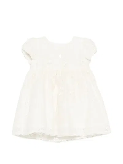 Patachou Babies' Floral-lace Puff-sleeve Dress In White