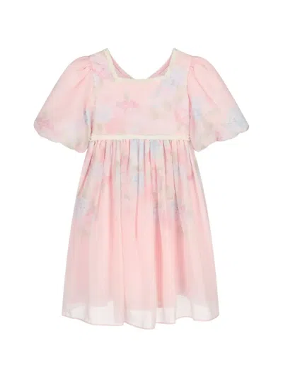 Patachou Kids' Floral-print Chiffon Dress In Pink