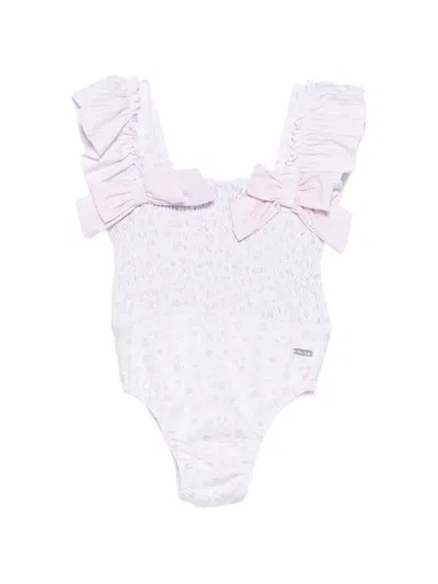 Patachou Babies' Floral-print Smocked Swimsuit In Purple