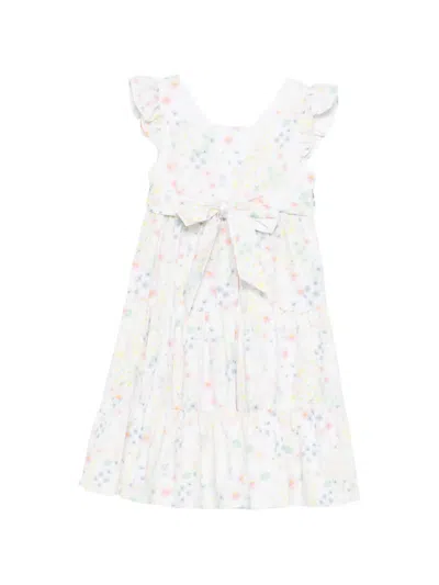 Patachou Kids' Floral-print Tiered Dress In White