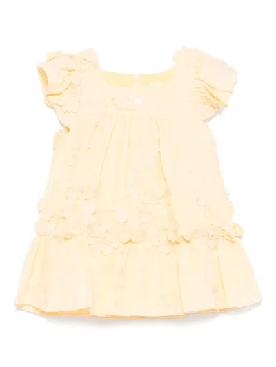 Patachou Kids' Flower-appliqué Dress In Yellow