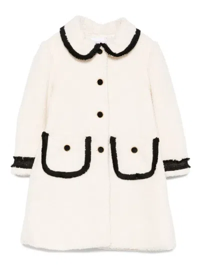 Patachou Kids' Frill-trimmed Pocket Coat In White