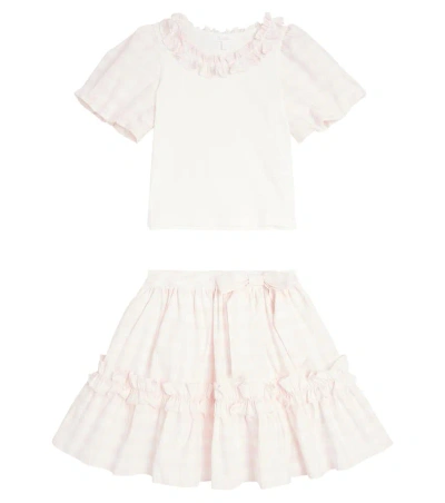 Patachou Kids' Gingham Cotton Top And Skirt Set In Pink Vichy