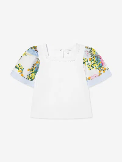 Patachou Babies' Girls Beach Club Print Blouse In White