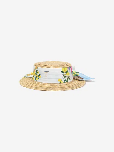 Patachou Kids' Straw Beach Hat In Multicoloured