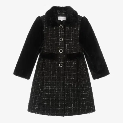 Patachou Babies' Girls Black Tweed & Faux Fur Coat