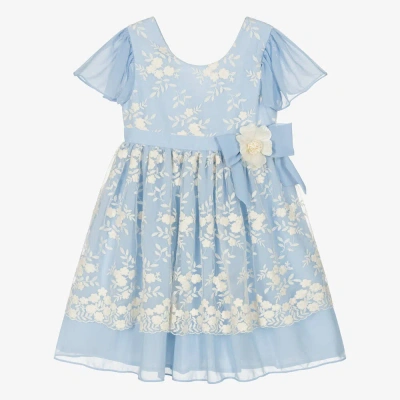 Patachou Kids' Girls Blue Embroidered Chiffon Dress