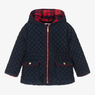 Patachou Kids' Girls Blue Quilted Hooded Jacket