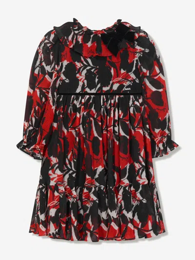 Patachou Kids' Floral-print Pleated Dress In Black