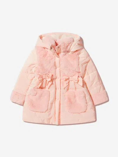 Patachou Kids' Girls Faux Fur Trim Hooded Coat 12 Yrs Pink