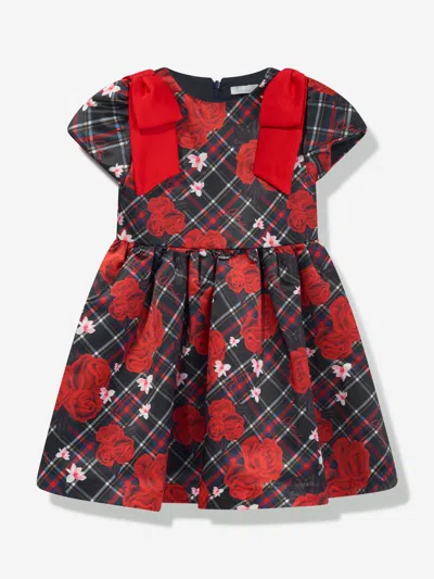 Patachou Kids' Floral Check-print Midi Dress In Red