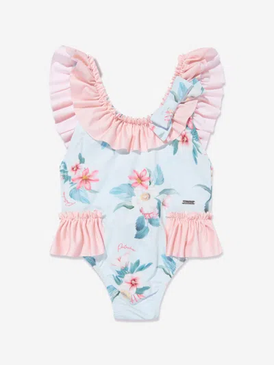 Patachou Kids' Floral-print Ruffle Swimsuit In Multicoloured