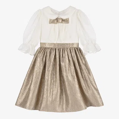 Patachou Kids' Girls Gold & Ivory Bow Dress