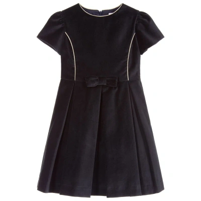 Patachou Babies' Girls Navy Blue Cotton Velvet Dress In Gray