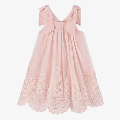 Patachou Kids' Girls Pastel Pink Embroidered Tulle Dress