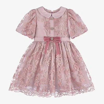 Patachou Kids' Girls Pink Embroidered Tulle Dress
