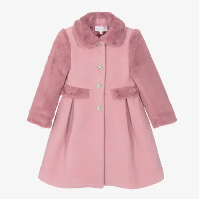Patachou Babies' Girls Pink Felted & Faux Fur Coat