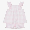 Patachou Girls Pink Gingham Cotton Shorts Set In Pink
