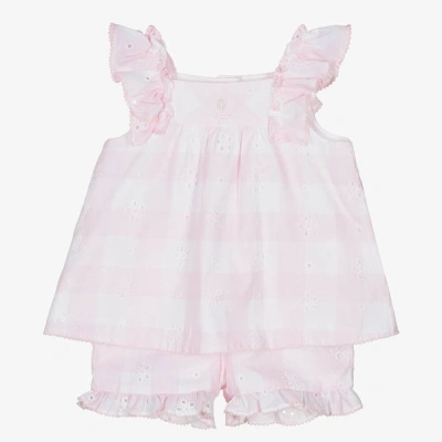 Patachou Babies' Girls Pink Gingham Cotton Shorts Set