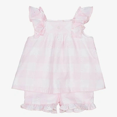 Patachou Kids' Girls Pink Gingham Cotton Shorts Set