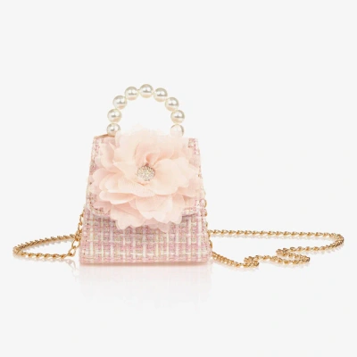 Patachou Kids' Girls Pink Tweed Flower Handbag (18cm)