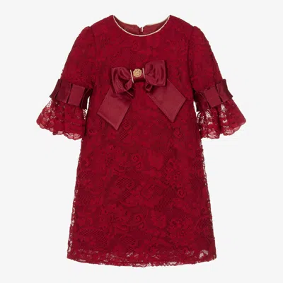 Patachou Kids' Girls Red Lace & Satin Bow Dress