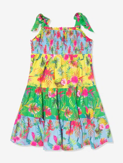 Patachou Kids' Girls Tropical Print Maxi Dress In Yellow