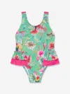 Patachou Tropical-print Ruffled Swimsuit In Green