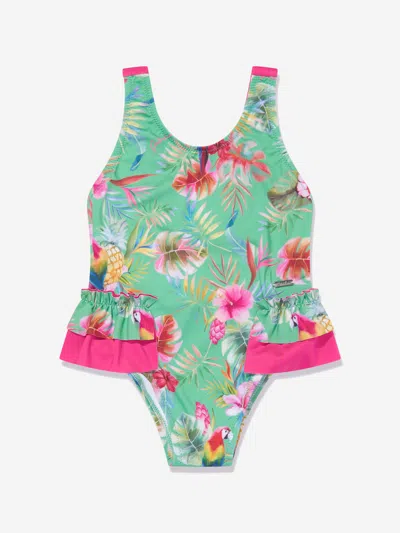 Patachou Babies' Girls Tropical Print Swimsuit In Green