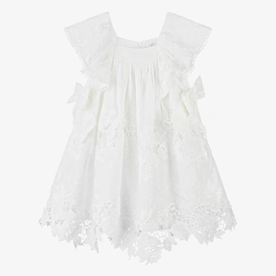 Patachou Kids' Girls White Embroidered Cotton & Lace Dress