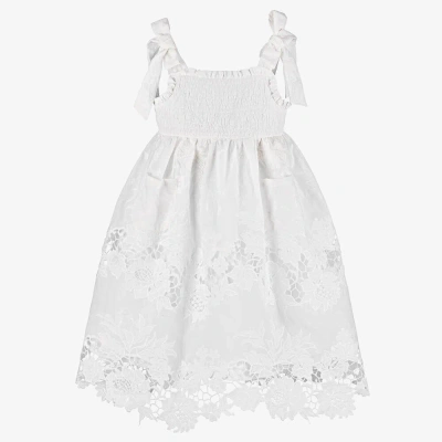 Patachou Kids' Girls White Embroidered Cotton Dress