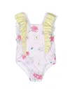 Patachou Graphic-print Ruffle-trim Swimsuit In Pink