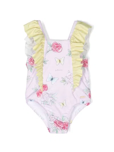 Patachou Kids' Graphic-print Ruffle-trim Swimsuit In Pink