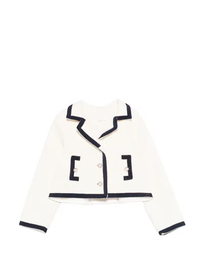 Patachou Kids' Grosgrain-trim Faux-pearl Jacket In White