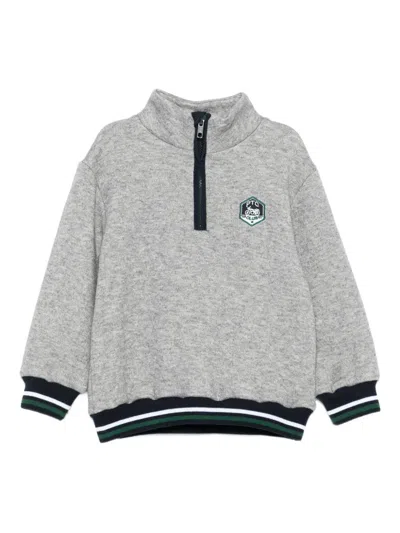 Patachou Babies' Half-zip Embroidered Sweatshirt In Gray