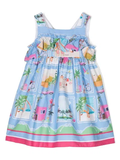 Patachou Kids' Holidays-print Ruffled Dress In Blue