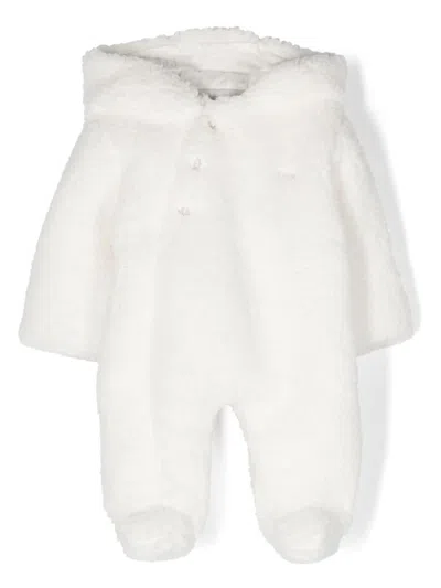 Patachou White Hooded Fleece Baby Pramsuit In Ivory