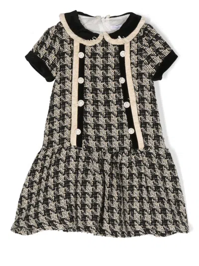 Patachou Kids' Houndstooth Tweed Dress In Black