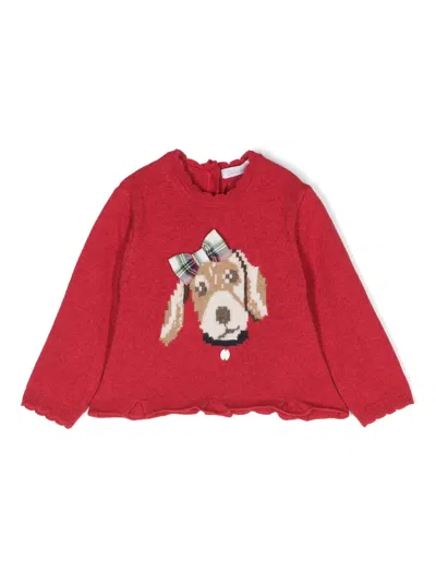 Patachou Babies' Intarsia-knit Detail Sweater In Red