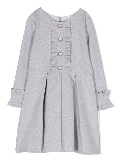 Patachou Kids' Interlock Long-sleeve Cotton Dress In Grey