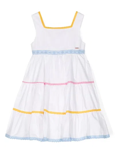 Patachou Kids' Knitted-stripes Poplin Dress In White