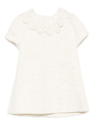 Patachou Babies' Lace-collar Tweed Dress In White