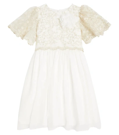 Patachou Kids' Lace Dress In Gold Embroidered