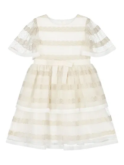 Patachou Kids' Lace-embroidered Flared Dress In Neutral