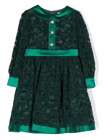 Patachou Kids' Lace Long-sleeve Midi Dress In Green