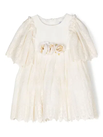 Patachou Babies' Lace Short-sleeve Dress In Neutrals
