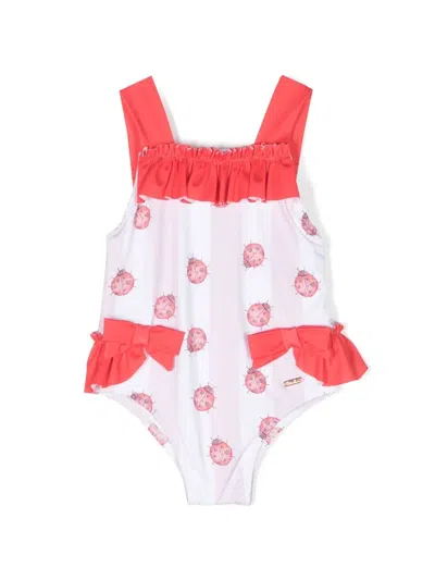 Patachou Kids' Ladybug Printed Swimsuit In Pink