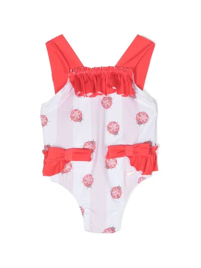 Patachou Babies' Ladybug Ruffle-trim Swimsuit In White