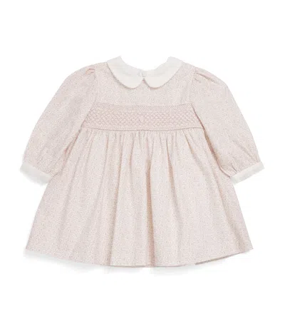 Patachou Kids' Leaf Print Shirred Dress In White
