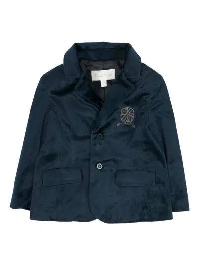 Patachou Babies' Logo-embroidered Velvet Jacket In Blue